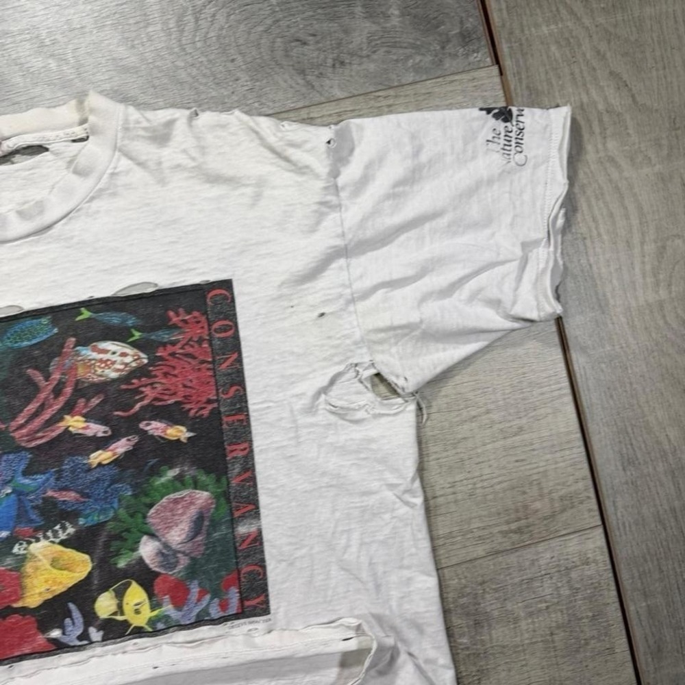 Vintage 90s distressed rare art aquatic fish box logo thrashed T-shirt Size XL - Picture 4 of 7